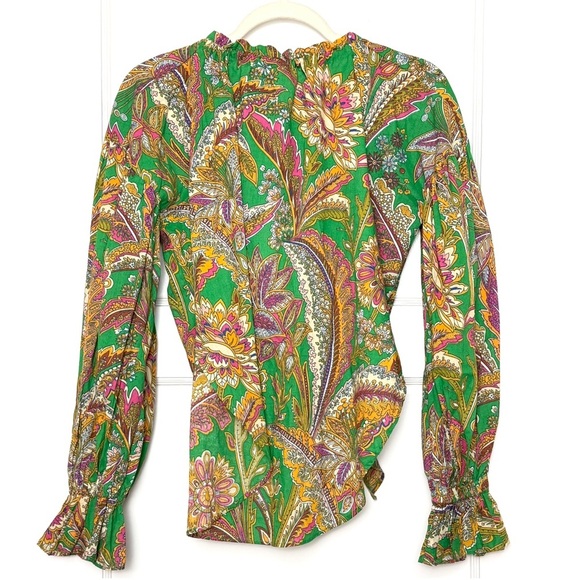 LOVE THE LABEL Floral Paisley Puff Long Sleeve Ruffle V-Neck Tie Front Top XS - Picture 3 of 5